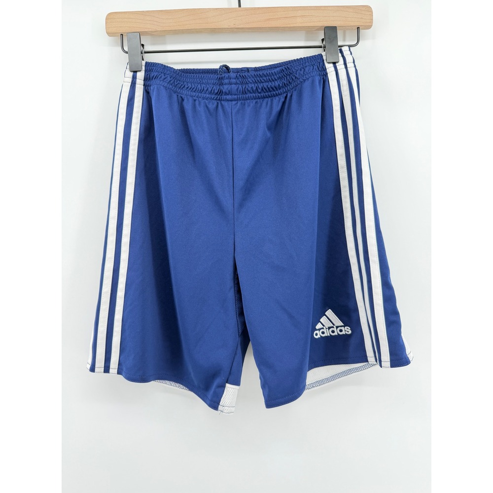 Adidas Boys Blue Climacool Soccer Athletic Shorts Youth Large YL White Stripes